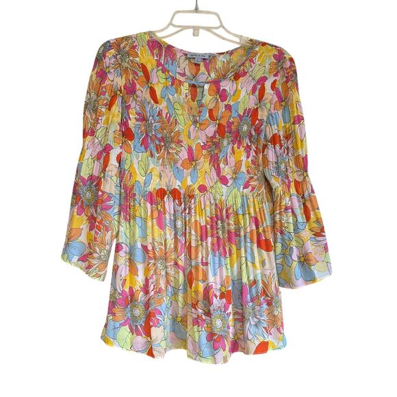 Floral & Ivy Womens Top Sz Small Punk Orange Flared Sleeve Keyhole Fairycore - Picture 1 of 6